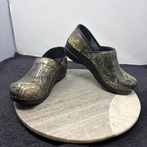 Sanita Professional Paisley Leather Clogs Green Gold Swirl EU 39 Womens 8.5-9